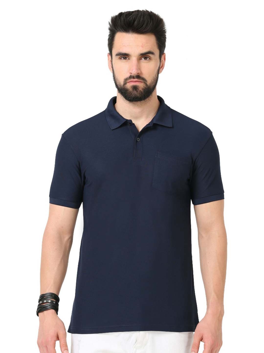 

ECOLINE Clothing Men Antimicrobial Solid Polo Collar T-shirt, Navy blue