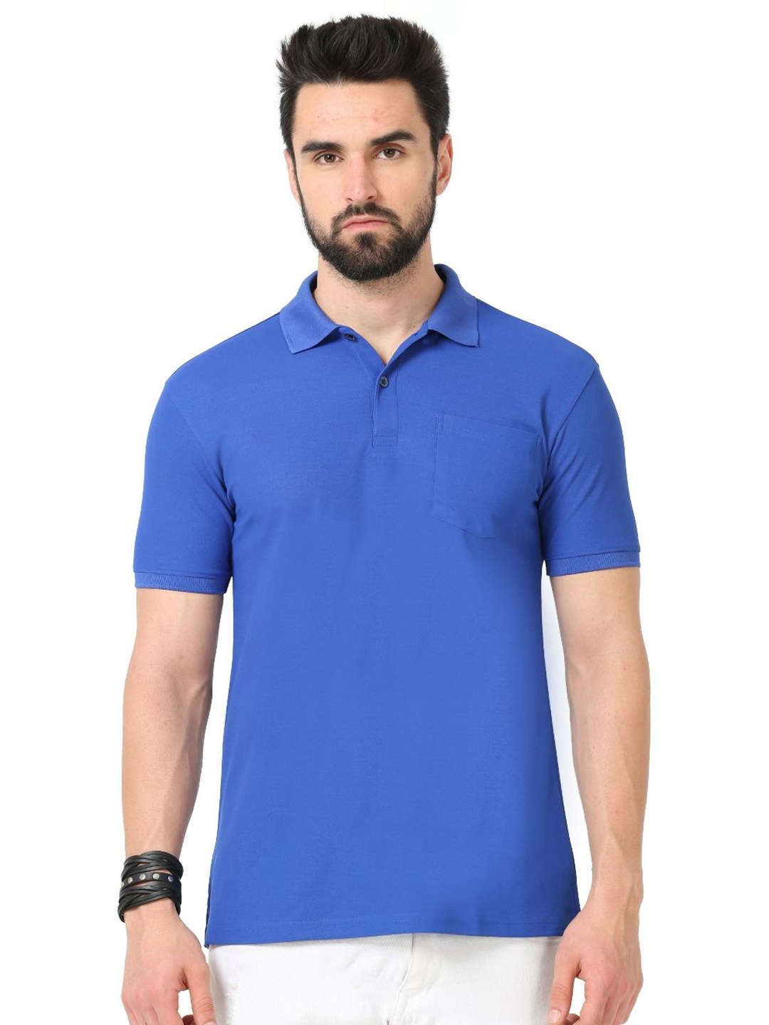

ECOLINE Clothing Men Antimicrobial Solid Polo Collar T-shirt, Blue