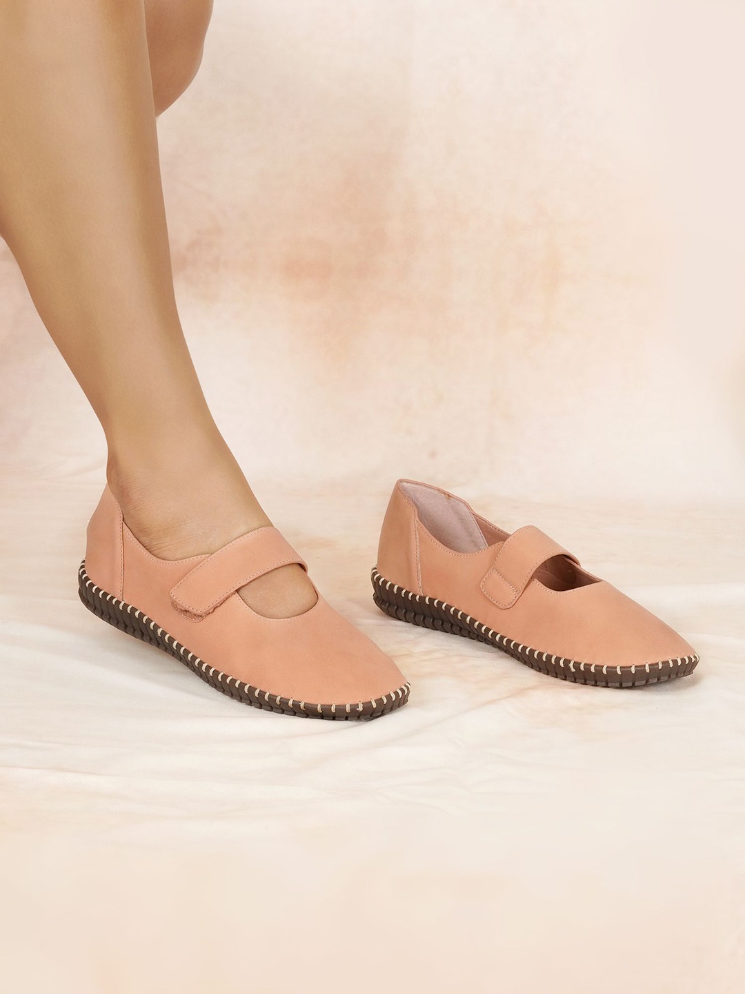 

Sherrif Shoes Women Ballerinas Velcro Flats, Peach