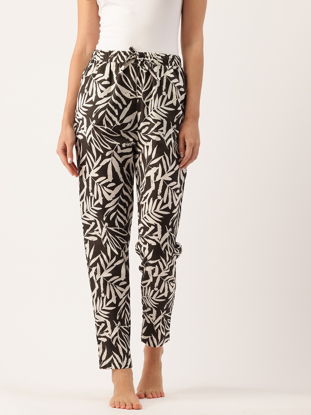 

ETC Women Printed Pure Cotton Lounge Pants, Black