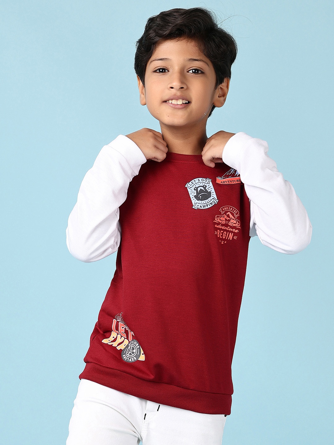 

V-Mart Boys Typography Printed Applique T-shirt, Maroon