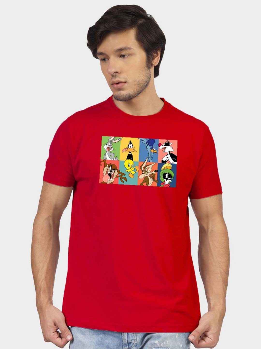 

Greylongg Men Graphic Printed Round Neck Tom & Jerry T-shirt, Red
