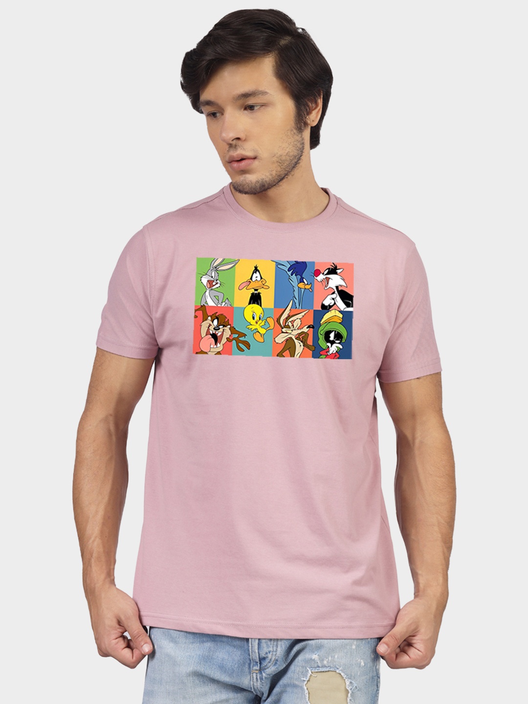 

Greylongg Men Graphic Printed Round Neck Tom & Jerry T-shirt, Peach