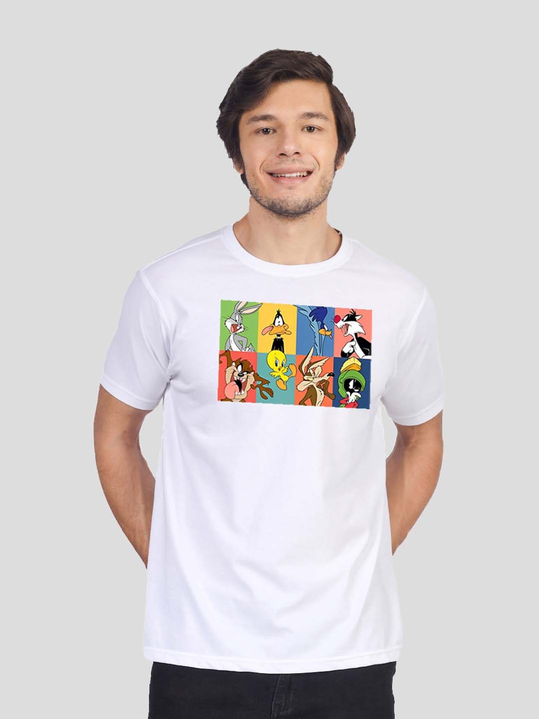

Greylongg Men Graphic Printed Round Neck Tom & Jerry T-shirt, White