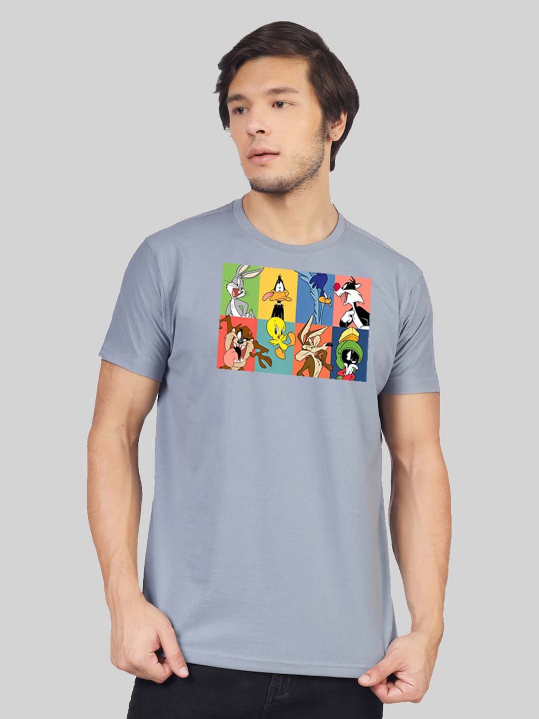 

Greylongg Men Graphic Printed Round Neck Tom & Jerry T-shirt, Grey