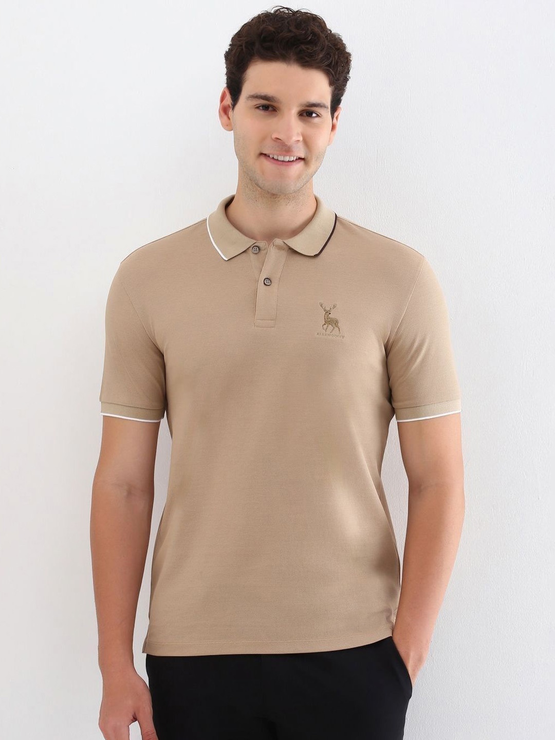 

Allen Solly Men Solid Polo Collar Cotton T-shirt, Beige