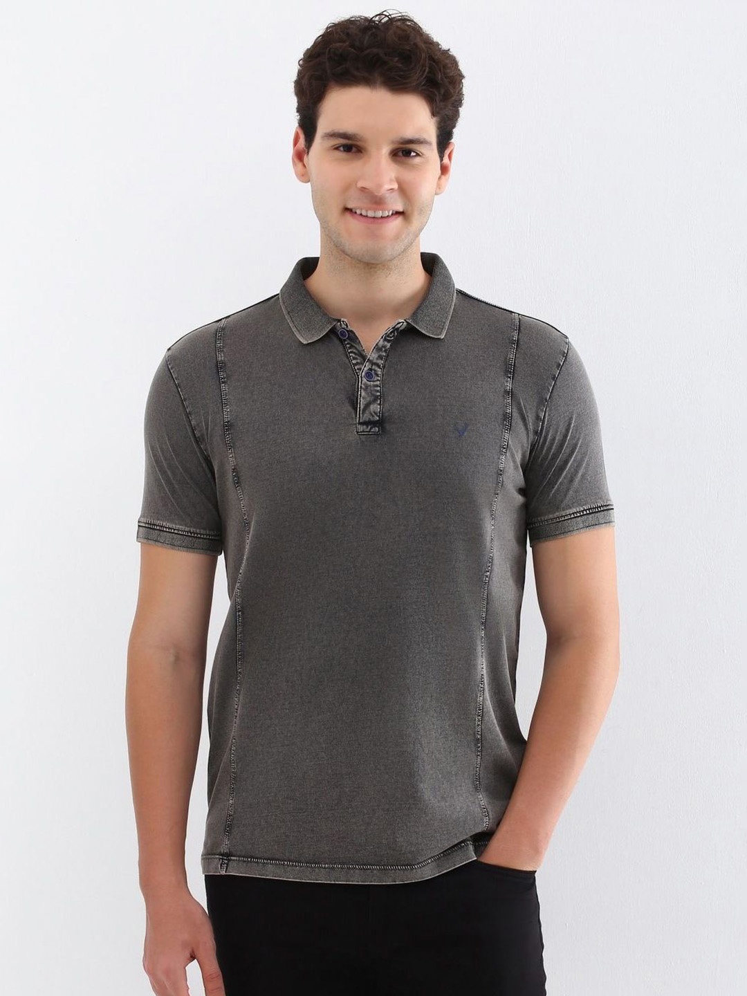 

Allen Solly Men Polo Collar Raw Edge T-shirt, Grey