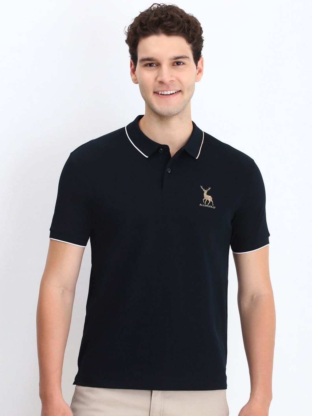 

Allen Solly Men Solid Polo Collar Cotton T-shirt, Black