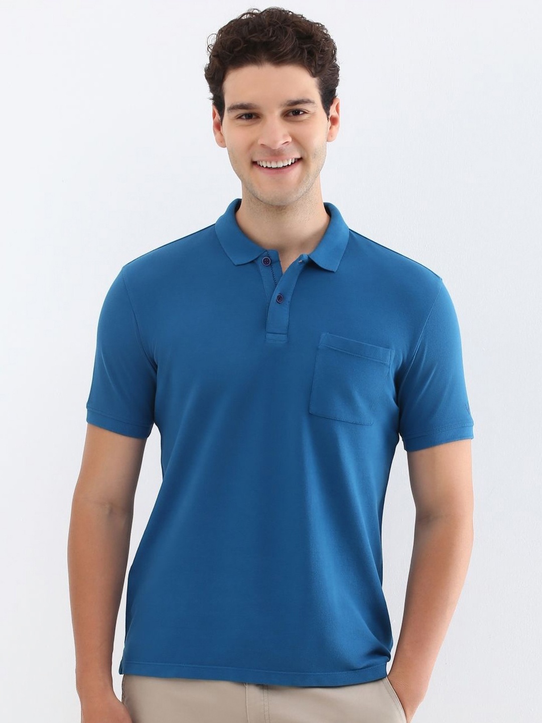 

Allen Solly Men Solid Polo Collar Cotton T-shirt, Blue