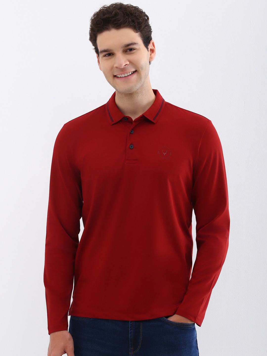 

Allen Solly Men Solid Polo Collar Cotton T-shirt, Red