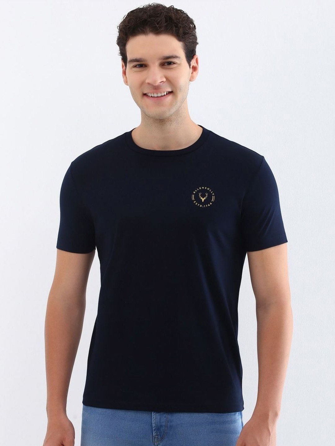 

Allen Solly Men Solid Round Neck Cotton T-shirt, Navy blue