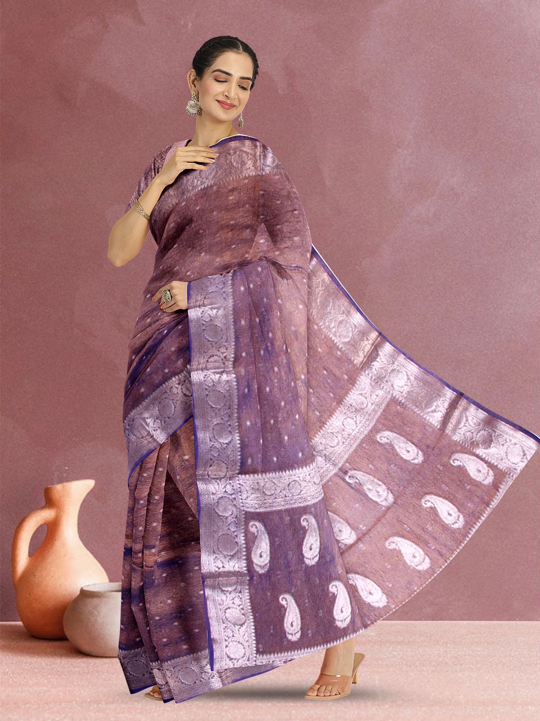

Avishya Woven Design Zari Tissue Banarasi Saree, Purple