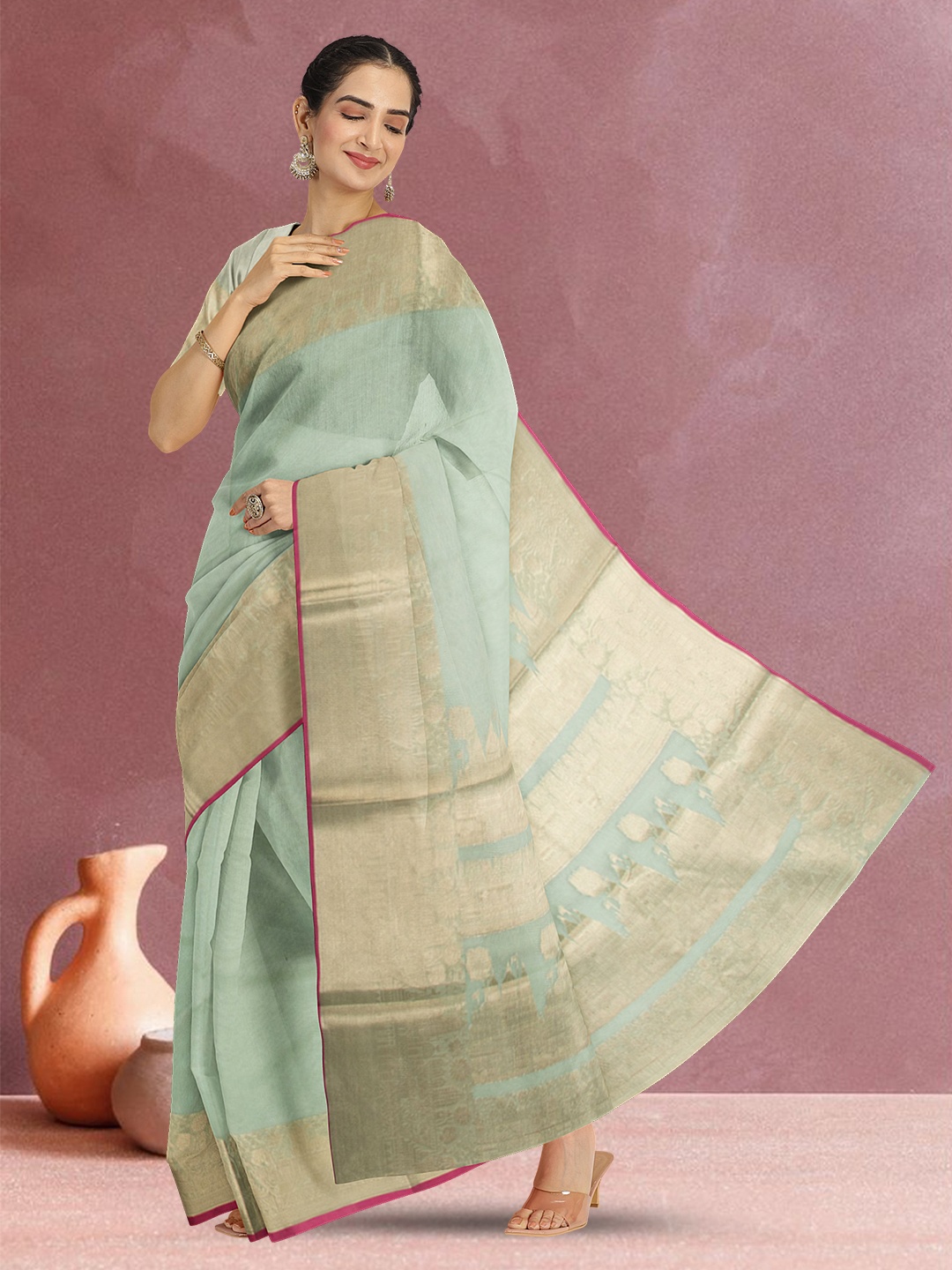 

Avishya Woven Design Zari Organza Banarasi Saree, Green