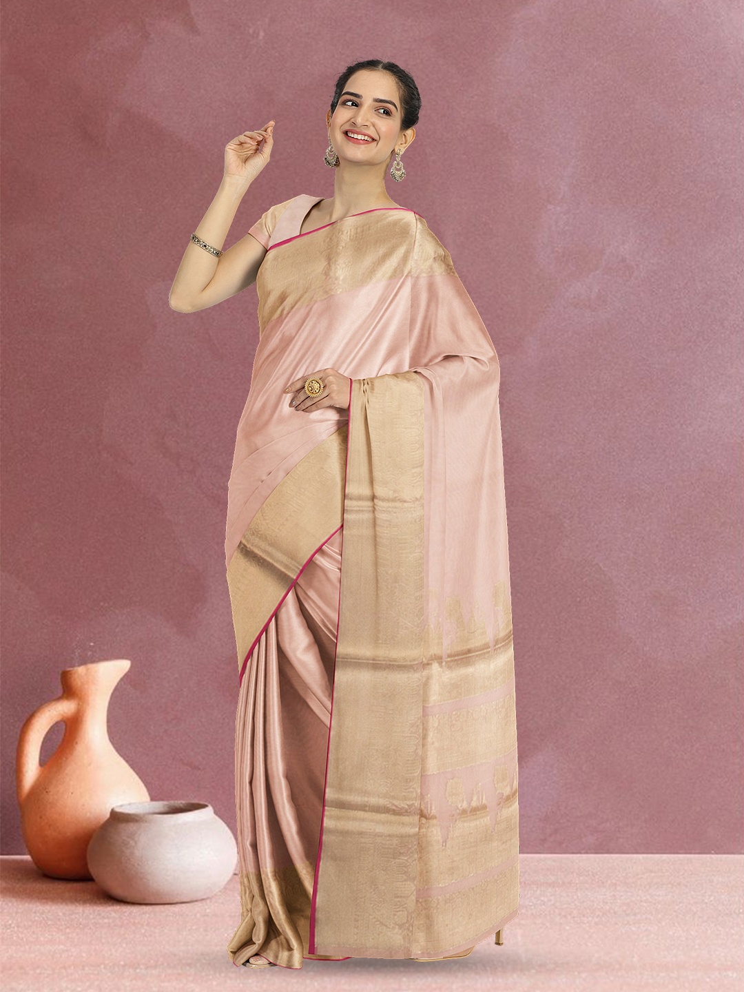 

Avishya Woven Design Zari Organza Banarasi Saree, Peach