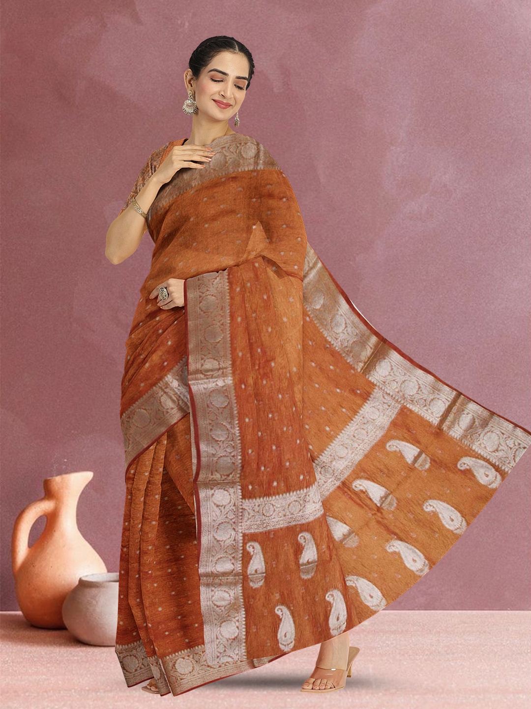 

Avishya Woven Design Zari Tissue Banarasi Saree, Brown