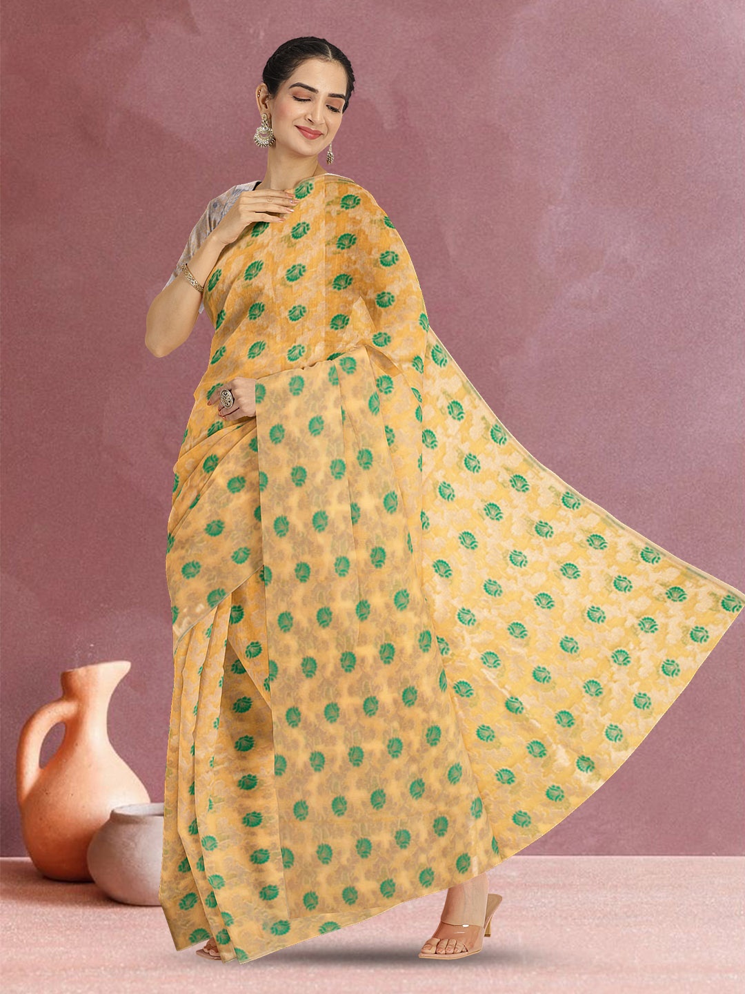 

Avishya Woven Design Zari Organza Banarasi Saree, Yellow