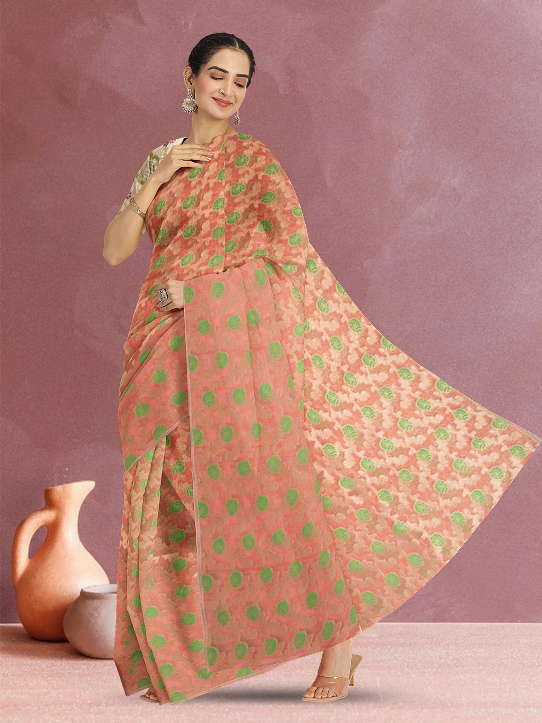 

Avishya Woven Design Zari Organza Banarasi Saree, Orange