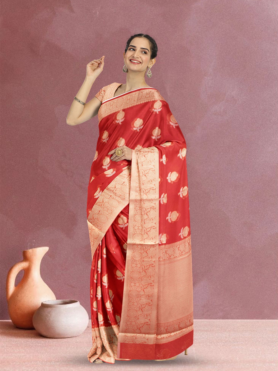 

Avishya Woven Design Zari Organza Banarasi Saree, Red