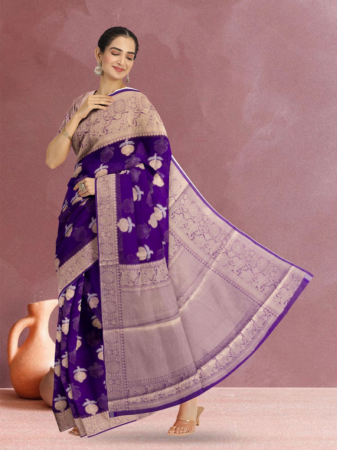 

Avishya Woven Design Zari Organza Banarasi Saree, Purple