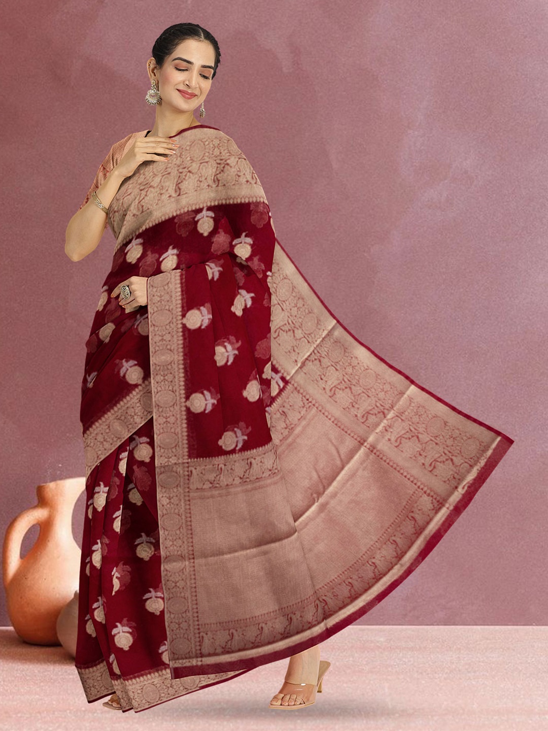 

Avishya Woven Design Zari Organza Banarasi Saree, Red