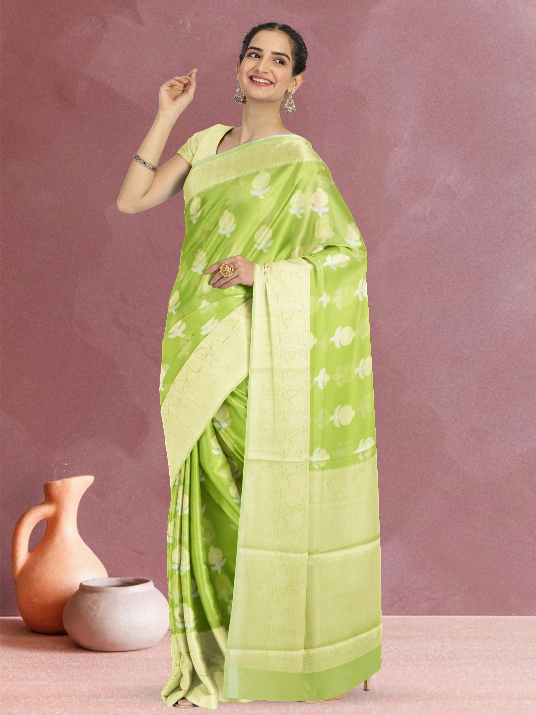 

Avishya Woven Design Zari Organza Banarasi Saree, Green