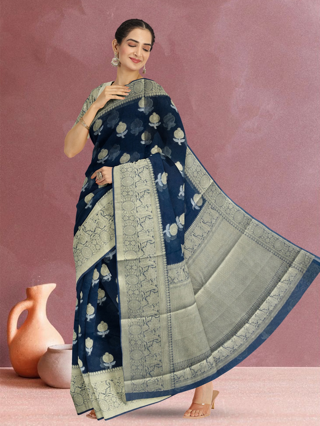 

Avishya Woven Design Zari Organza Banarasi Saree, Blue