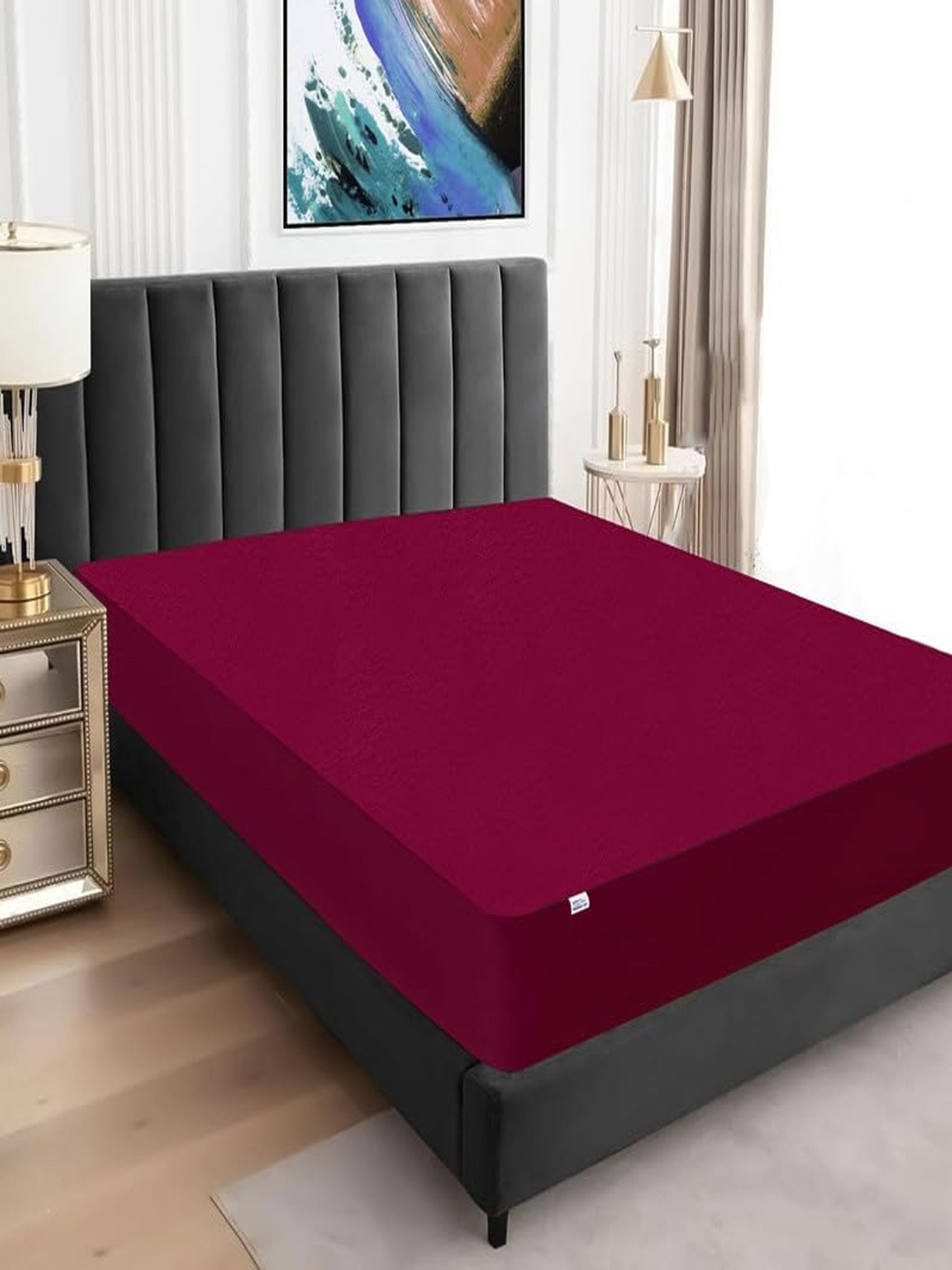 

GADDA CO Maroon Waterproof Bamboo Feel Premium Cotton King Size Mattress Protector