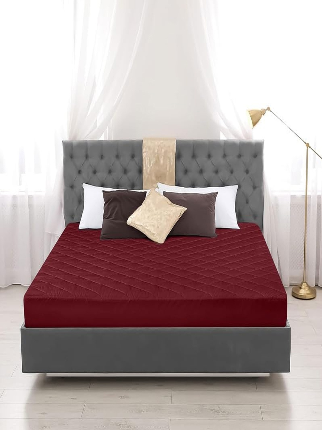 

GADDA CO Maroon Waterproof Cotton Feel Quilted Queen Bed Mattress Protector