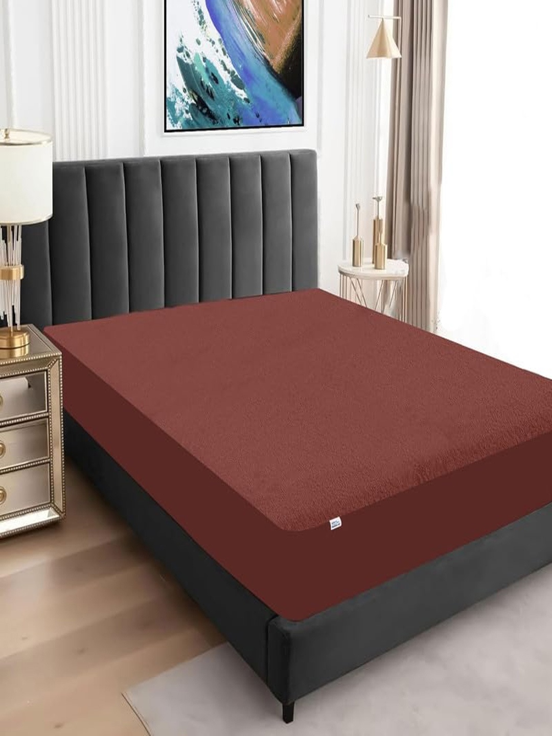 

GADDA CO Coffee Brown Waterproof Bamboo Feel Premium Cotton King Size Mattress Protector