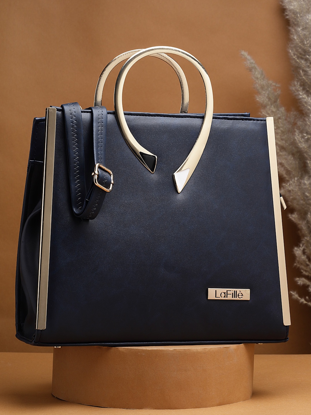 

LaFille Women Textured Solid Structured Handheld Bag, Navy blue
