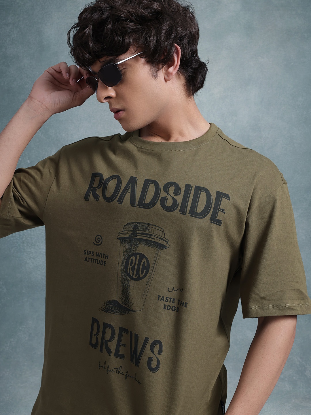 

The Roadster Life Co. Typography Printed Relaxed Pure Cotton T-shirt, Olive