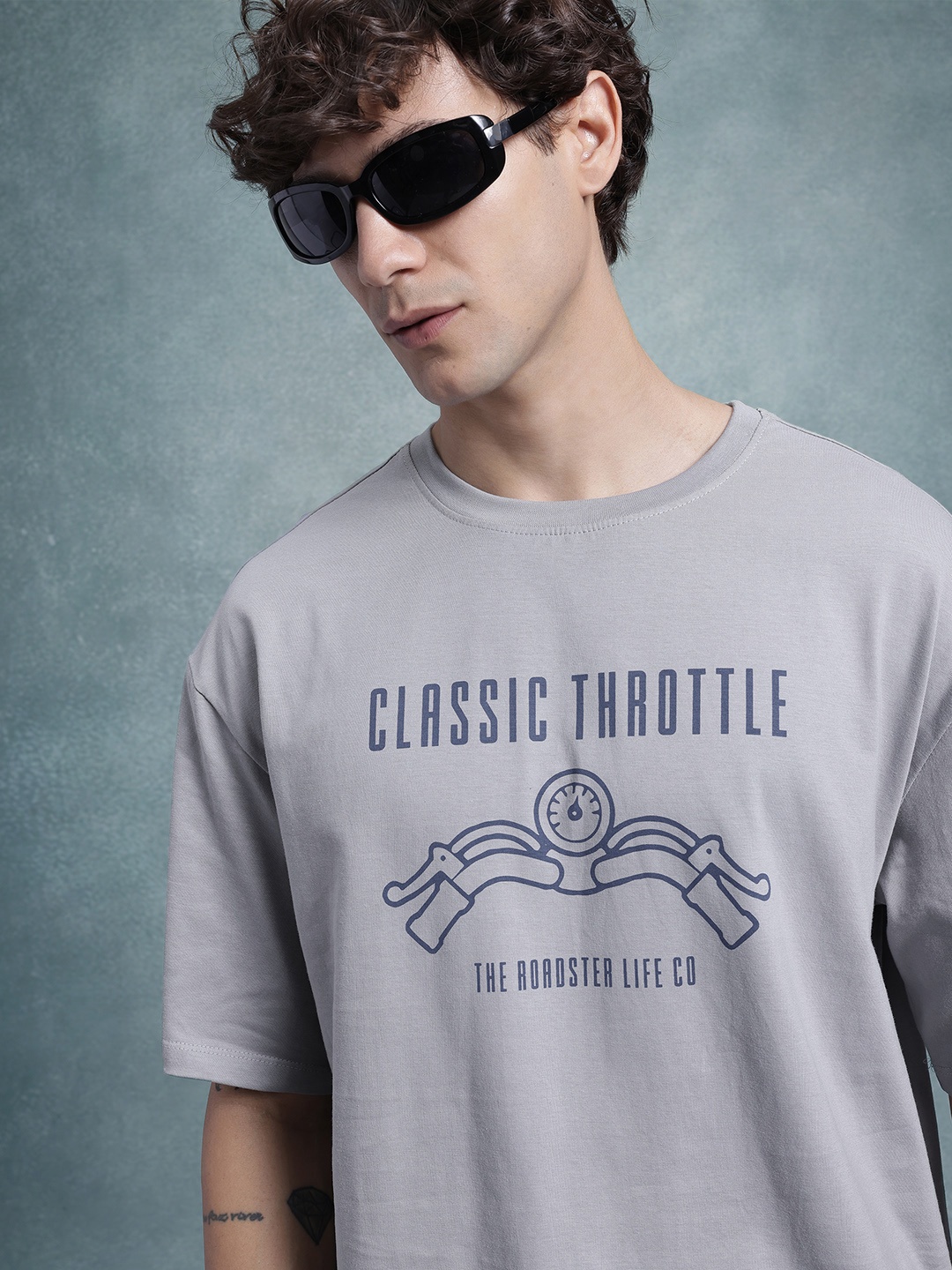 

The Roadster Life Co. Typography Printed Cotton Relaxed Fit T-shirt, Grey