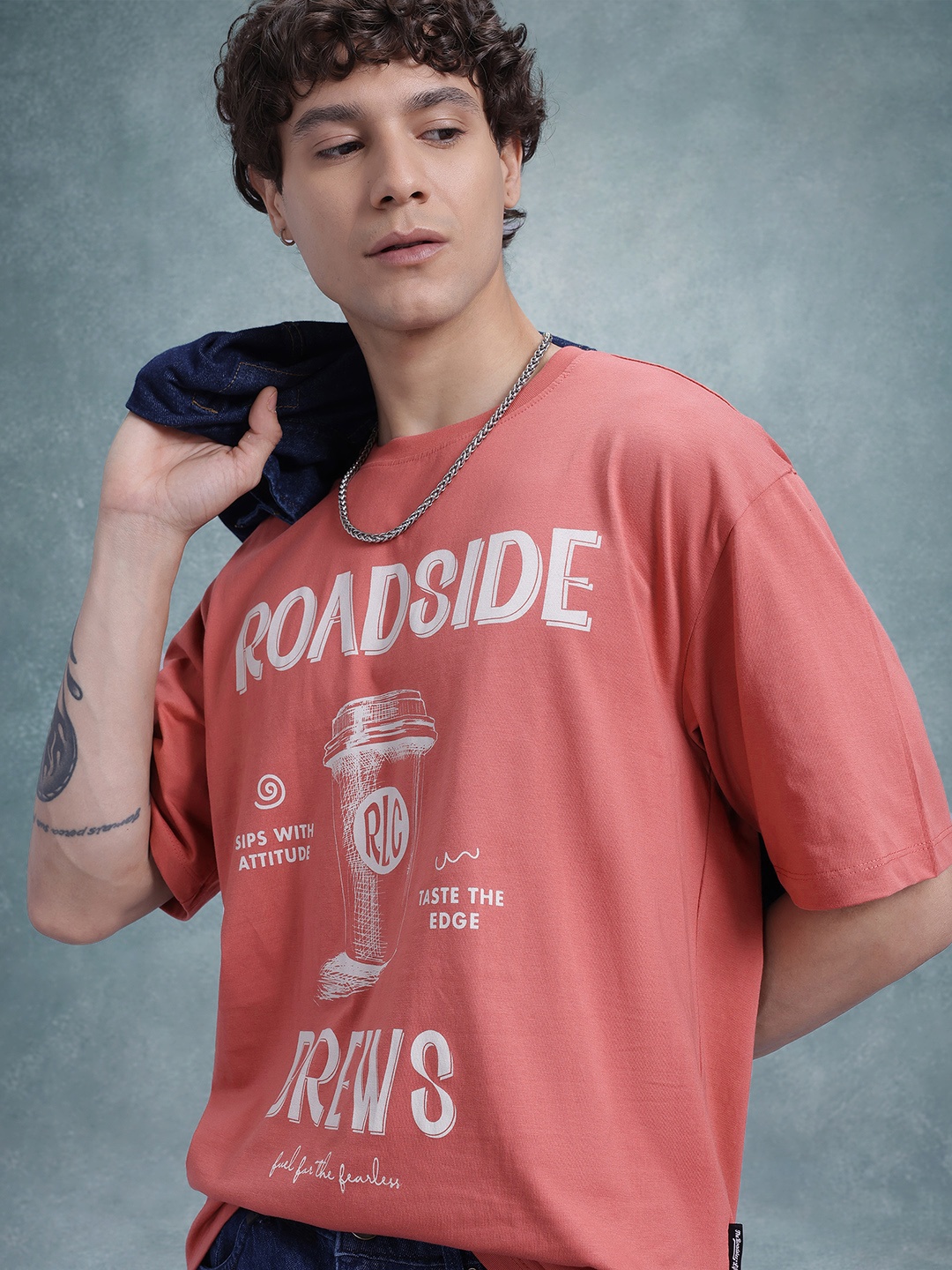 

The Roadster Life Co. Printed Pure Cotton Relaxed T-shirt, Rust