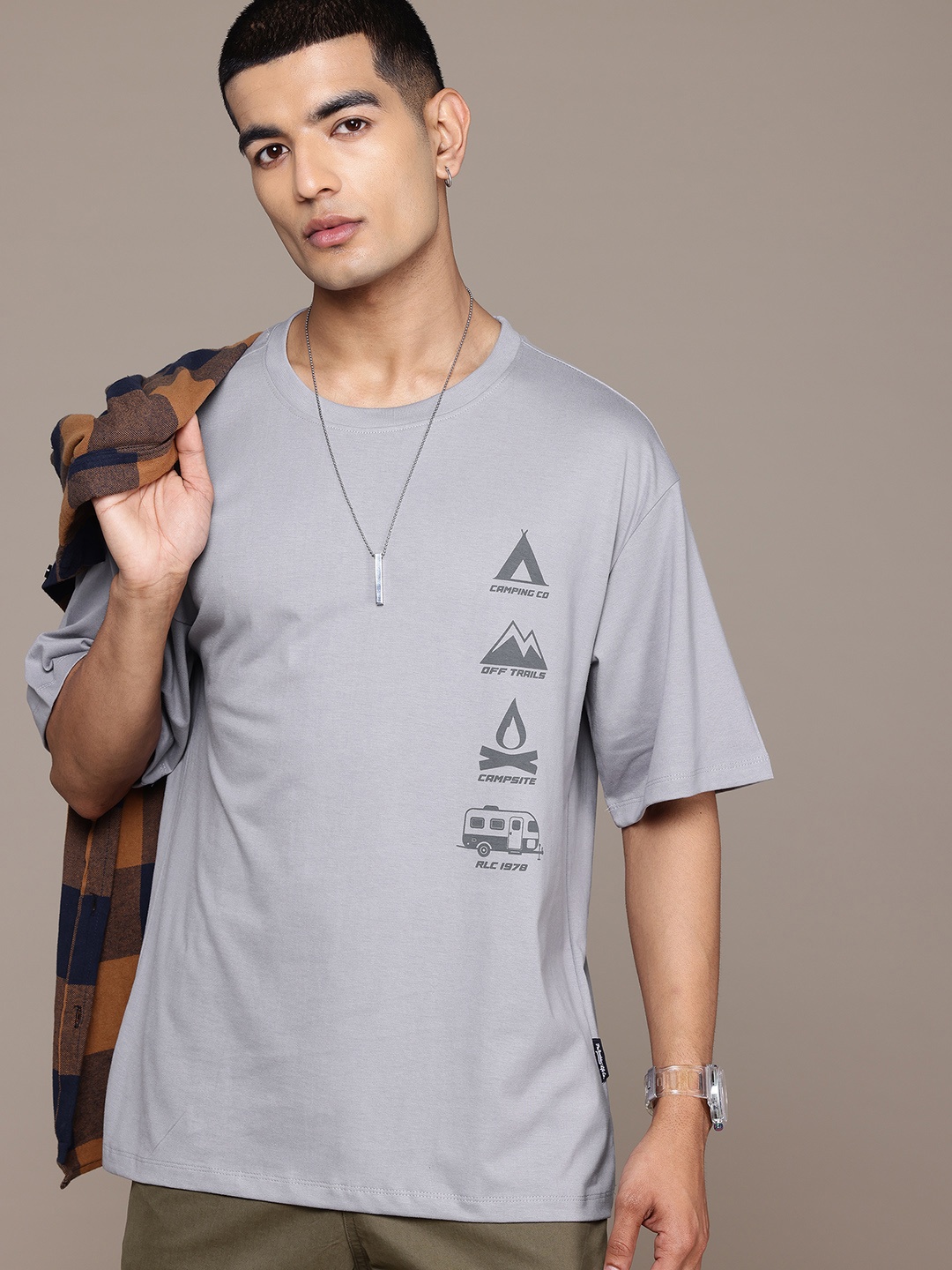 

The Roadster Lifestyle Co. Printed Pure Cotton Relaxed T-shirt, Grey
