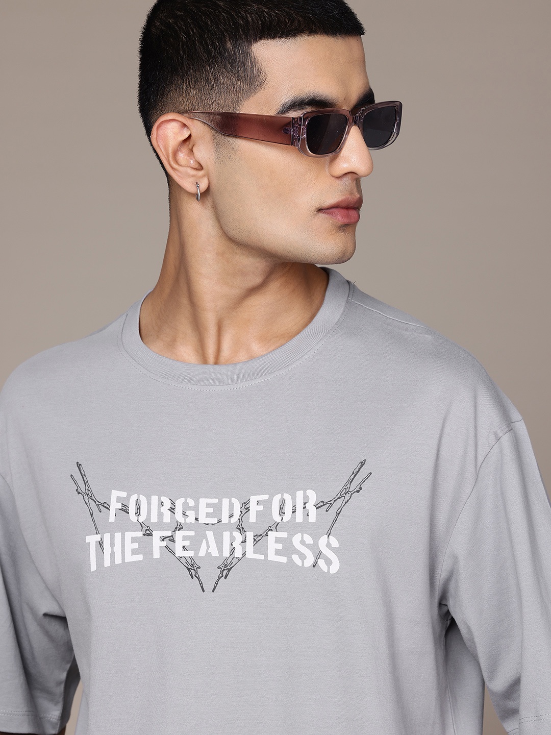 

The Roadster Lifestyle Co. Printed Pure Cotton Relaxed T-shirt, Grey