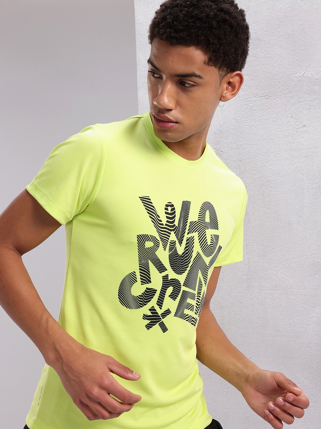 

HRX by Hrithik Roshan Couple Collection Typography Printed Rapid-Dry Running T-shirt, Fluorescent green