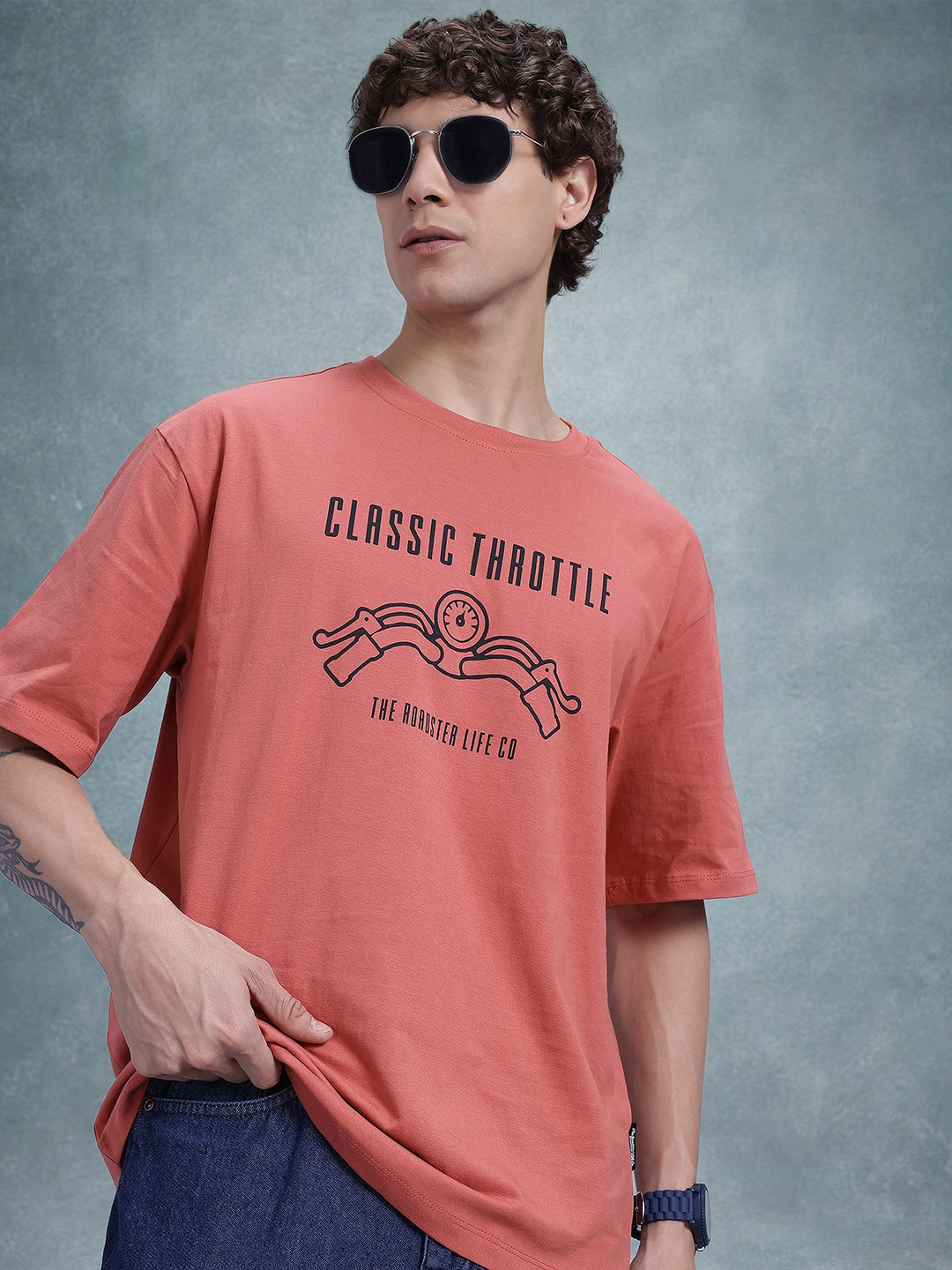 

The Roadster Life Co. Printed Pure Cotton Relaxed T-shirt, Rust