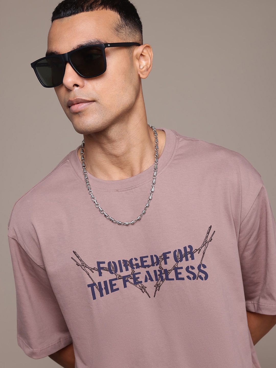 

The Roadster Lifestyle Co. Typography Pure Cotton Relaxed T-shirt, Rose
