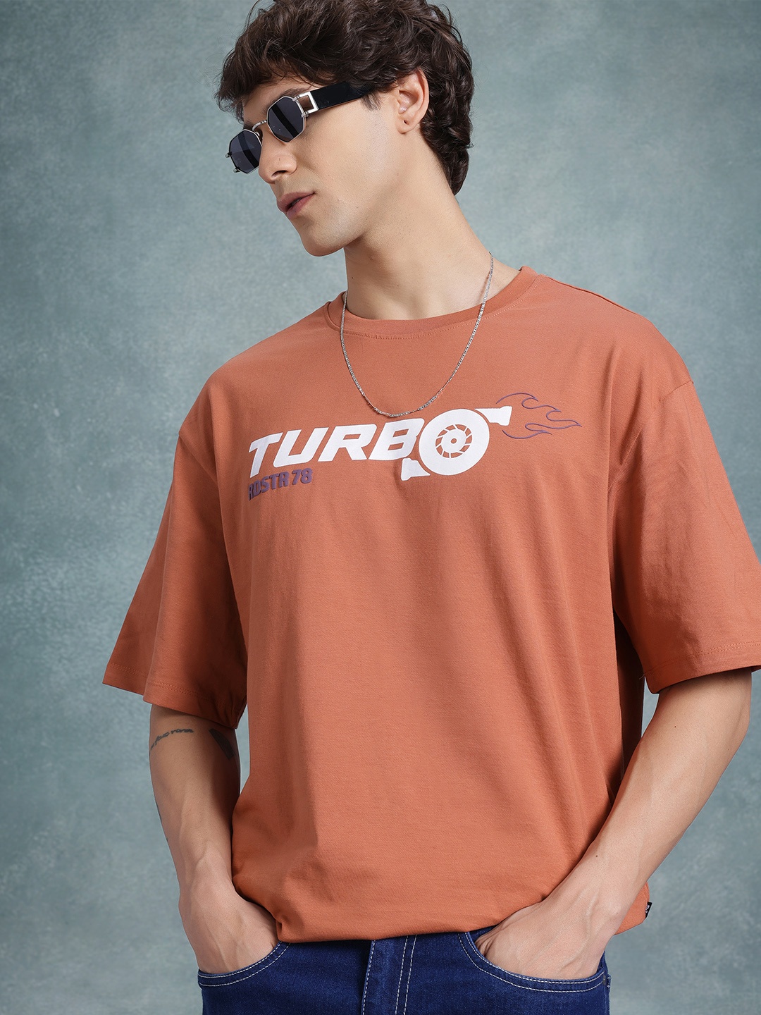 

The Roadster Life Co. Men Printed Pure Cotton Relaxed Fit T-shirt, Brown
