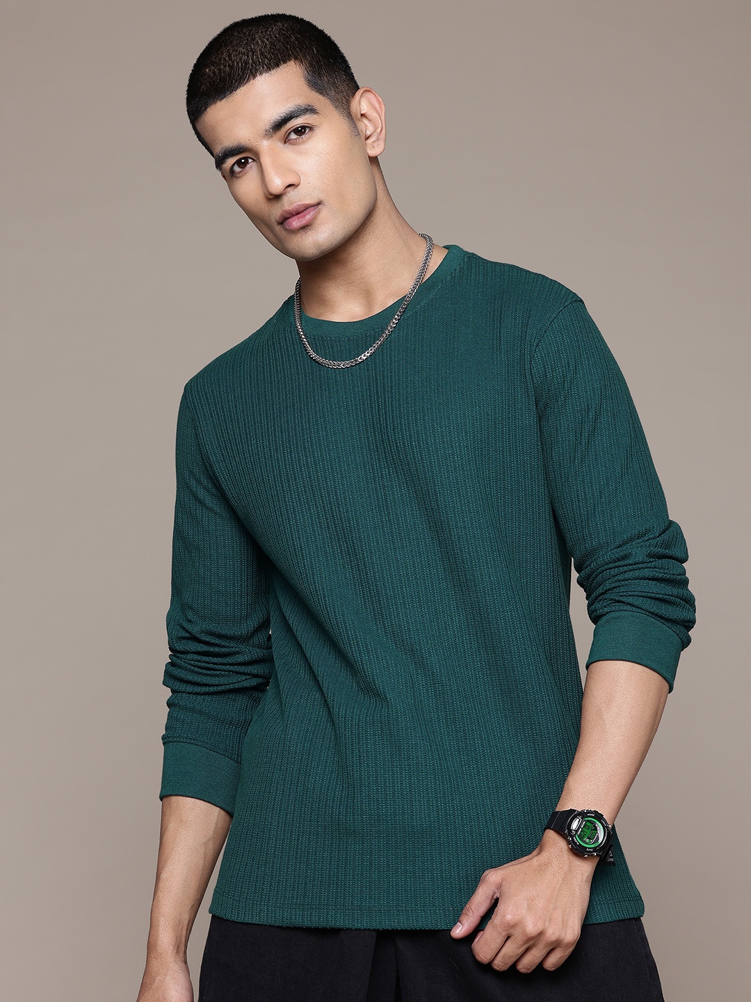 

The Roadster Lifestyle Co. Textured Knit Long Sleeve T-shirt, Green