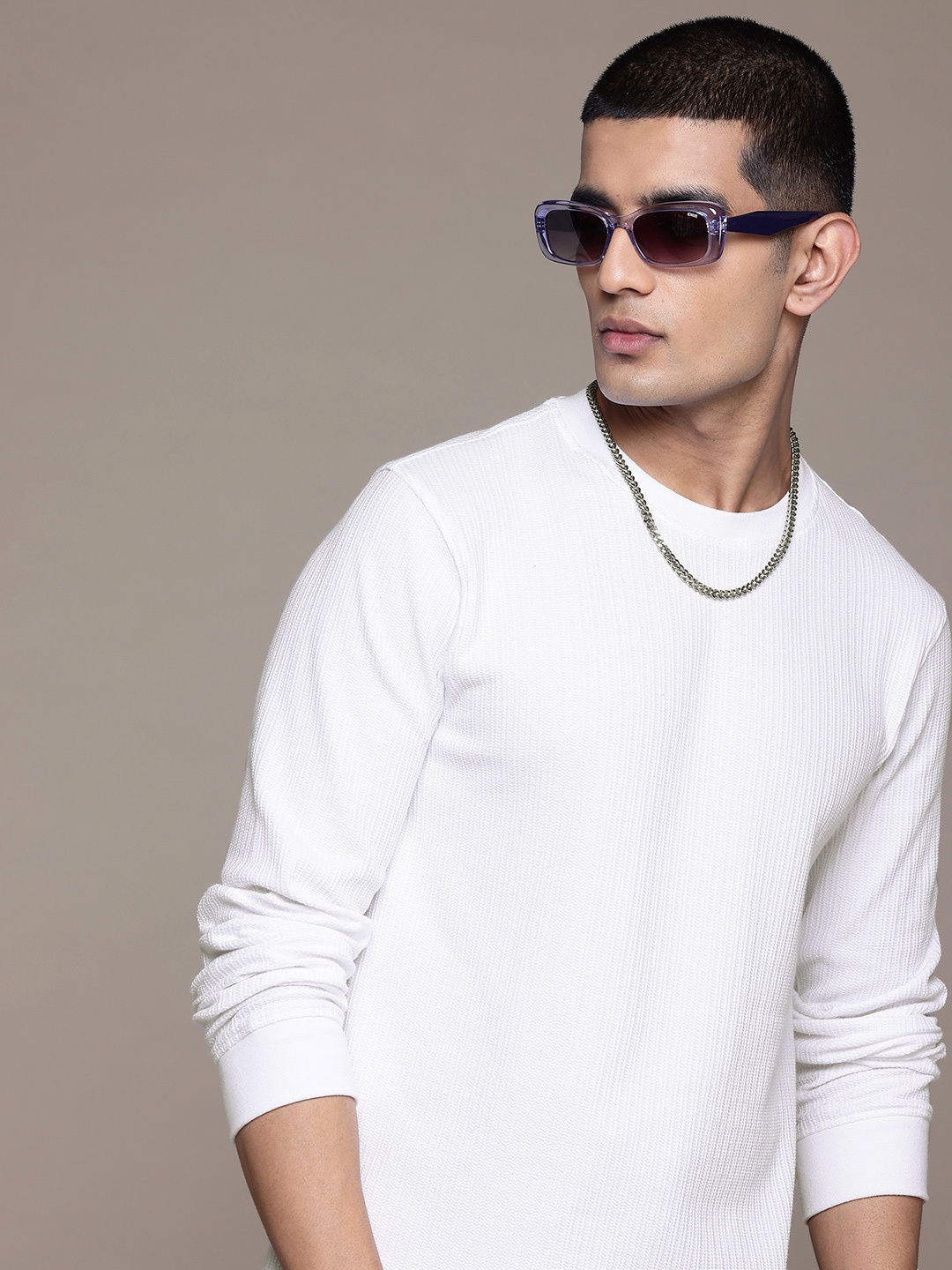 

The Roadster Lifestyle Co. Textured Knit Long Sleeve T-shirt, White