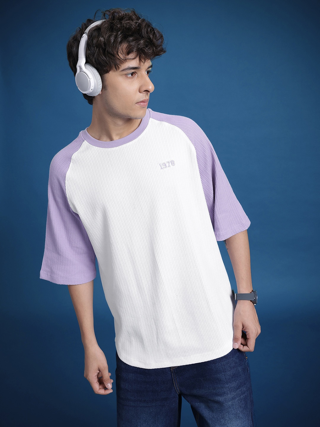 

The Roadster Life Co. Self Striped Oversized T-Shirt, White