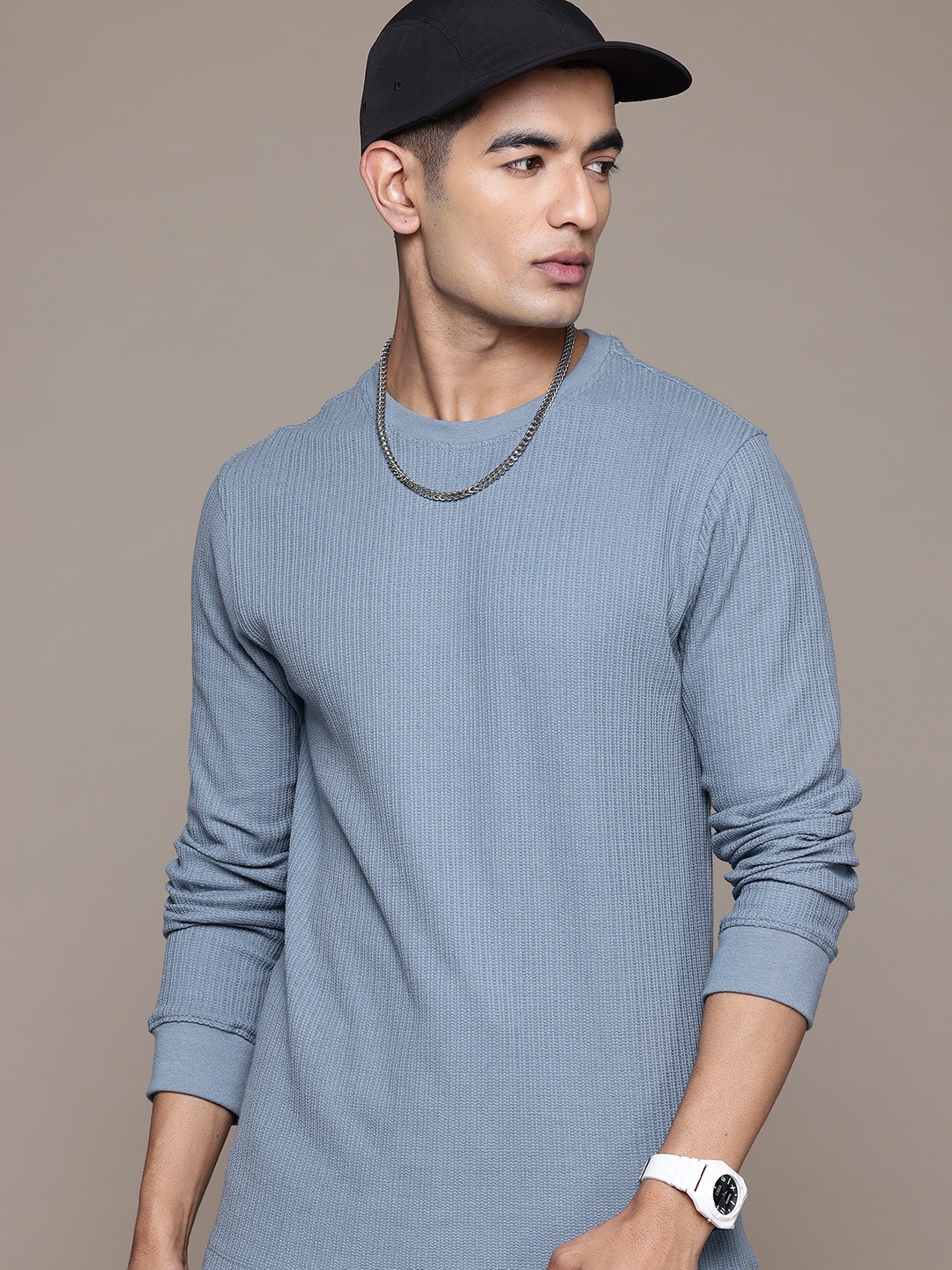 

The Roadster Lifestyle Co. Textured Knit Long Sleeve T-shirt, Blue