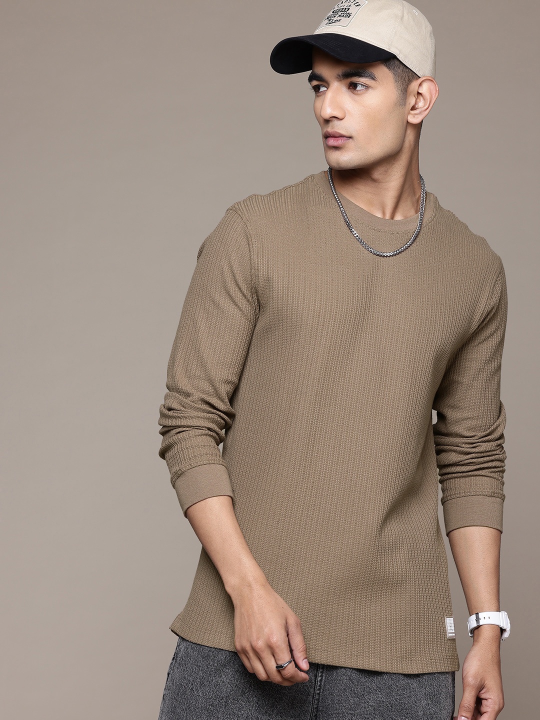 

The Roadster Lifestyle Co. Textured Knit Long Sleeve T-shirt, Brown