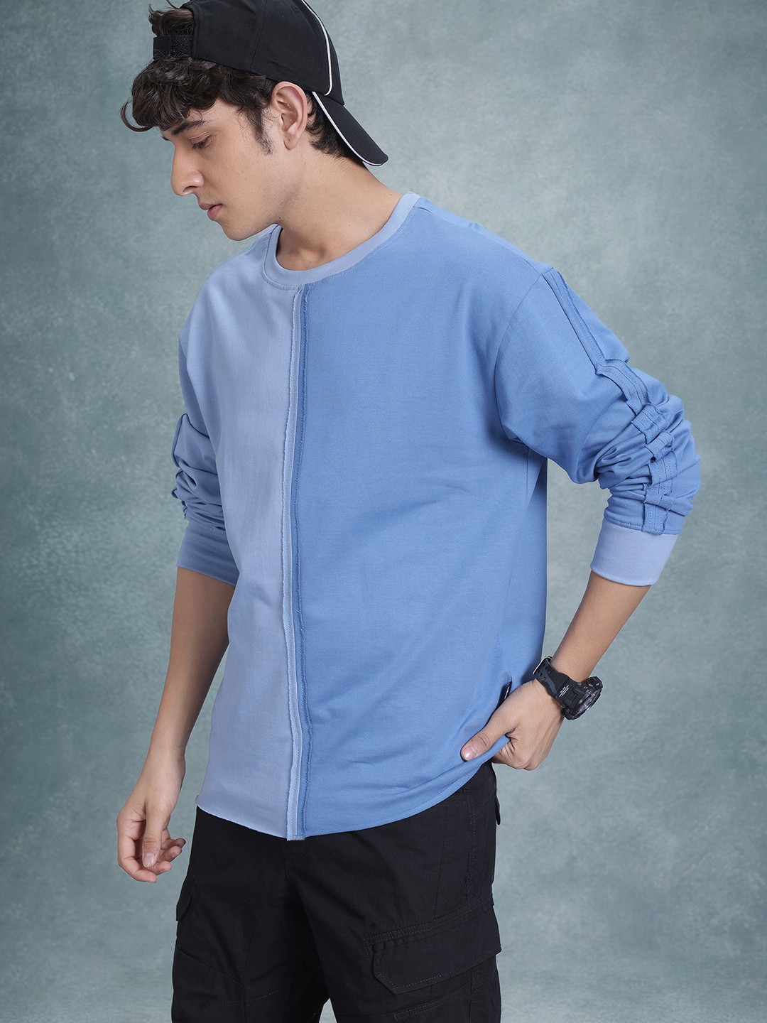 

The Roadster Life Co. Colourblocked Pure Cotton Relaxed Fit T-shirt, Blue