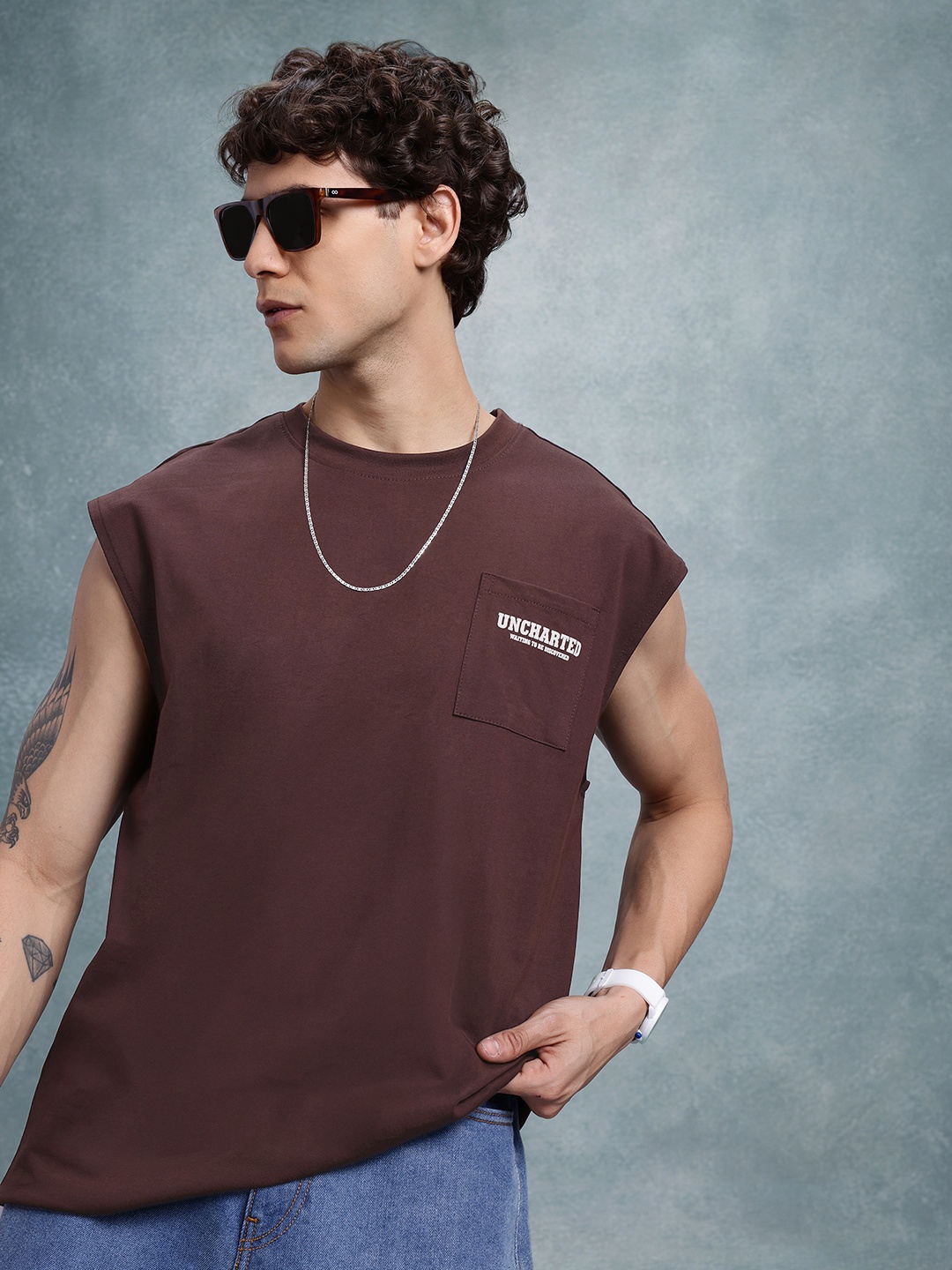 

The Roadster Life Co. Relaxed Fit Printed Pure Cotton T-shirt, Brown