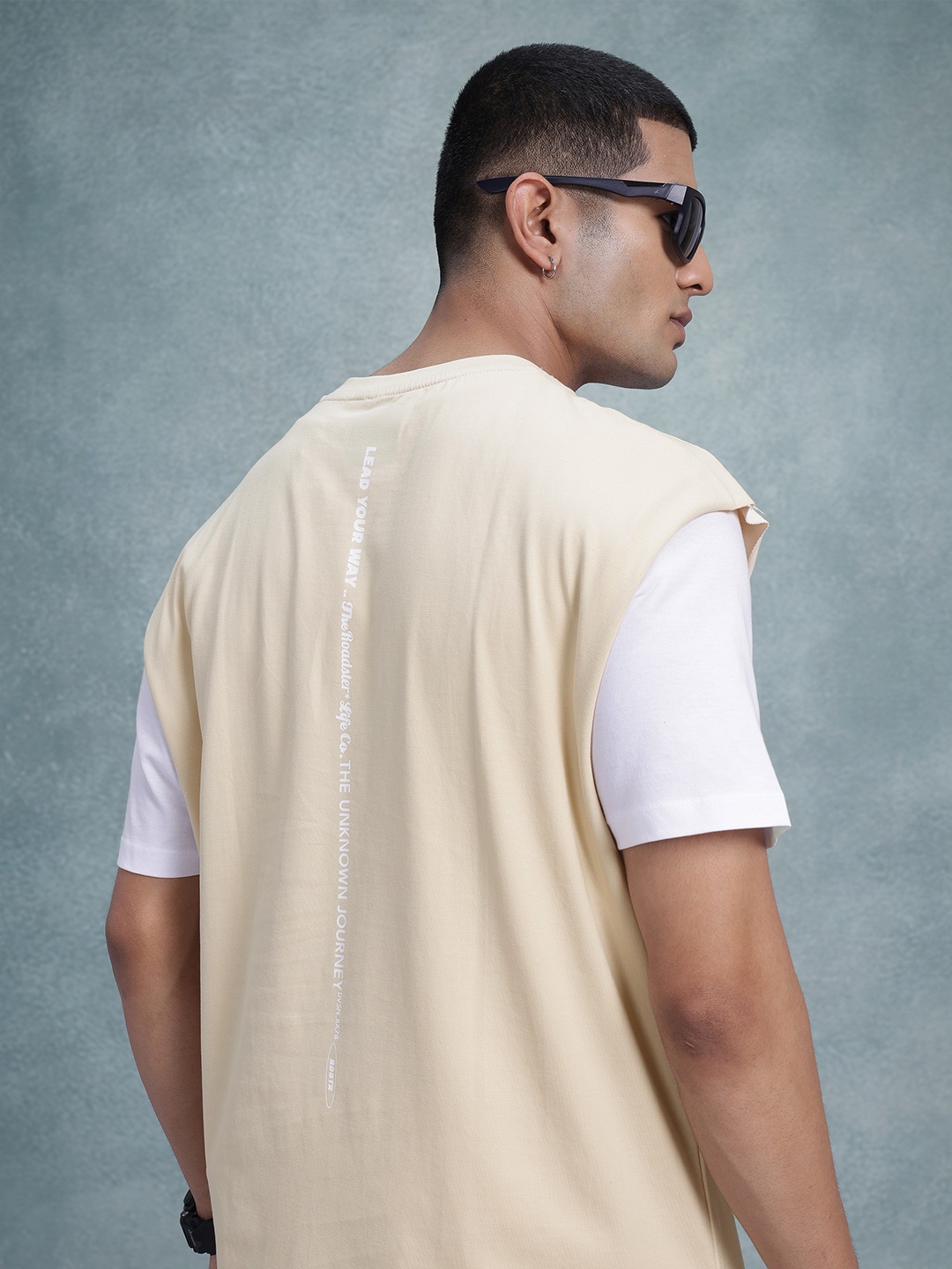 

The Roadster Life Co. Relaxed Fit Typography Print Pure Cotton Longline T-shirt, Cream
