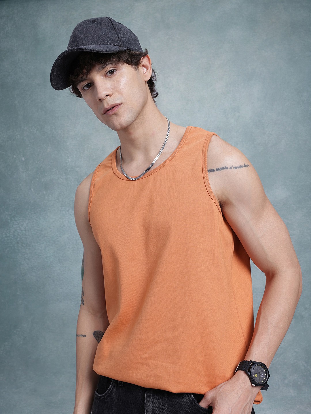 

The Roadster Life Co. Pure Cotton Sleeveless T-shirt, Orange