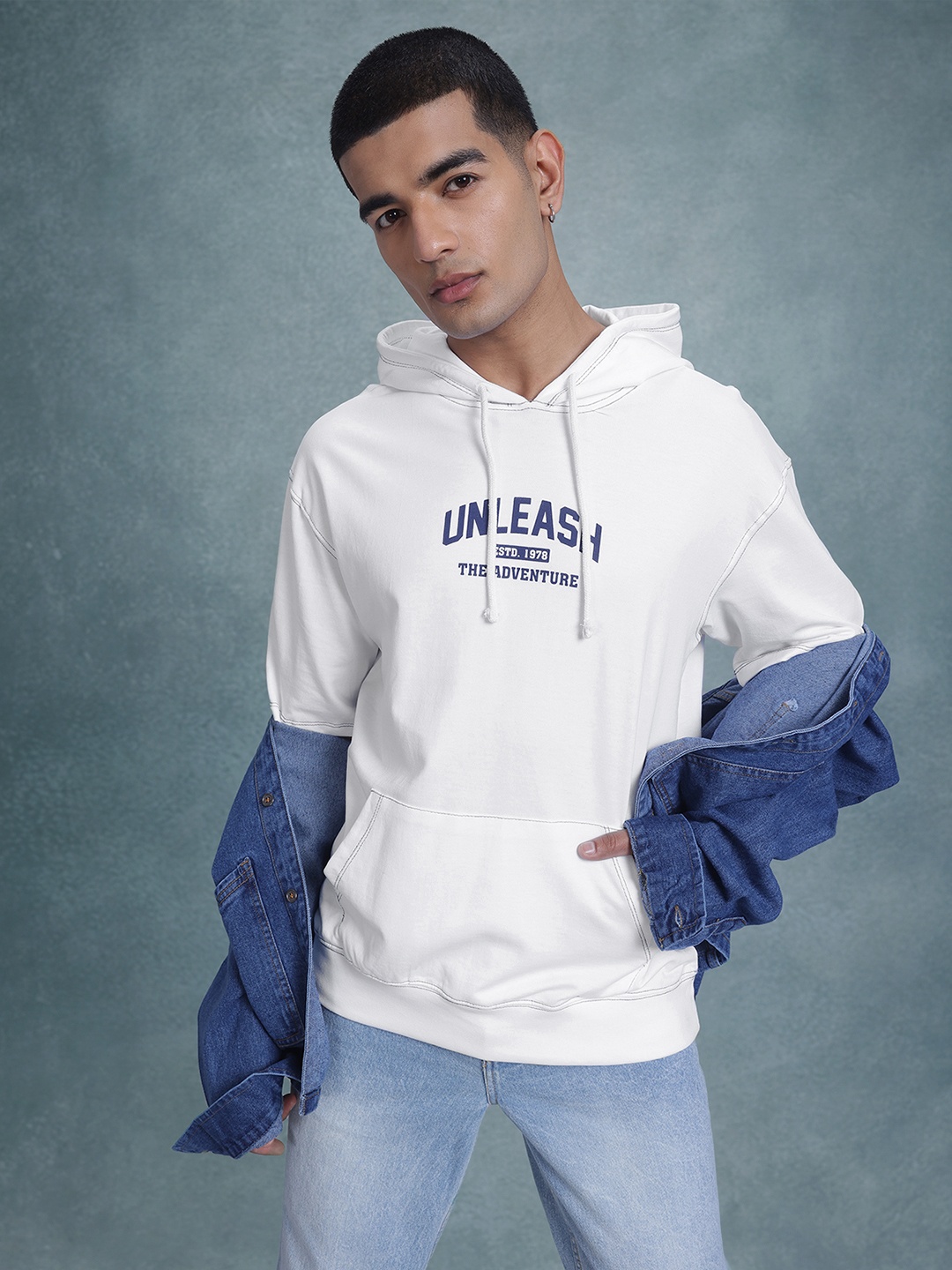 

The Roadster Life Co. Relaxed Fit Printed Hooded Pure Cotton T-shirt, White