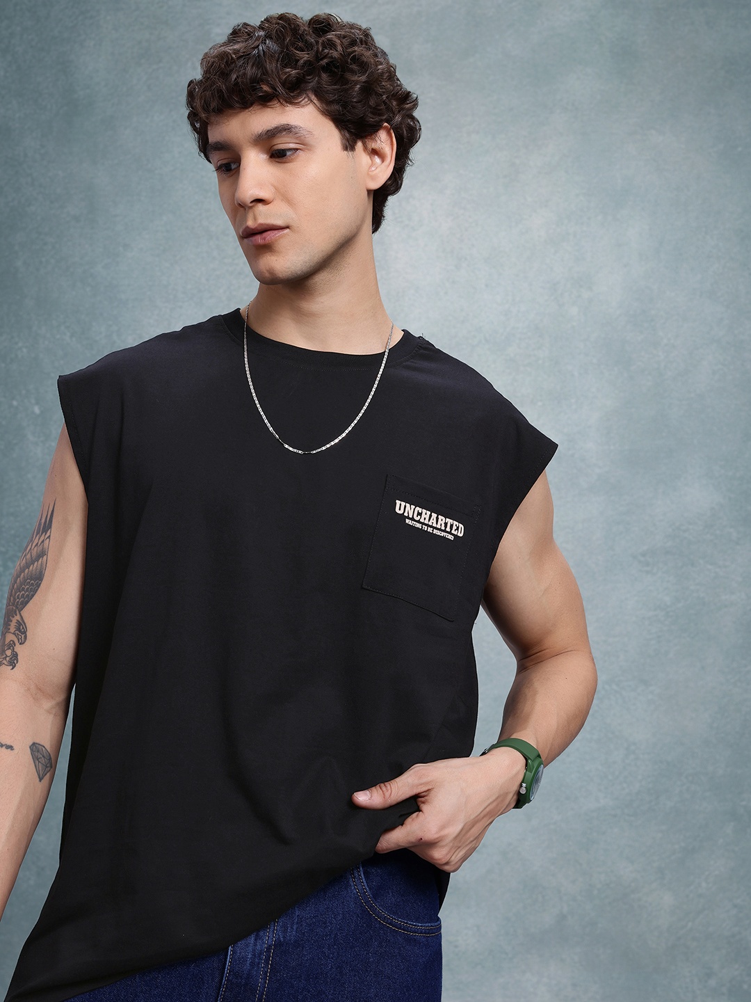 

The Roadster Life Co. Relaxed Fit Printed Pure Cotton T-shirt, Black